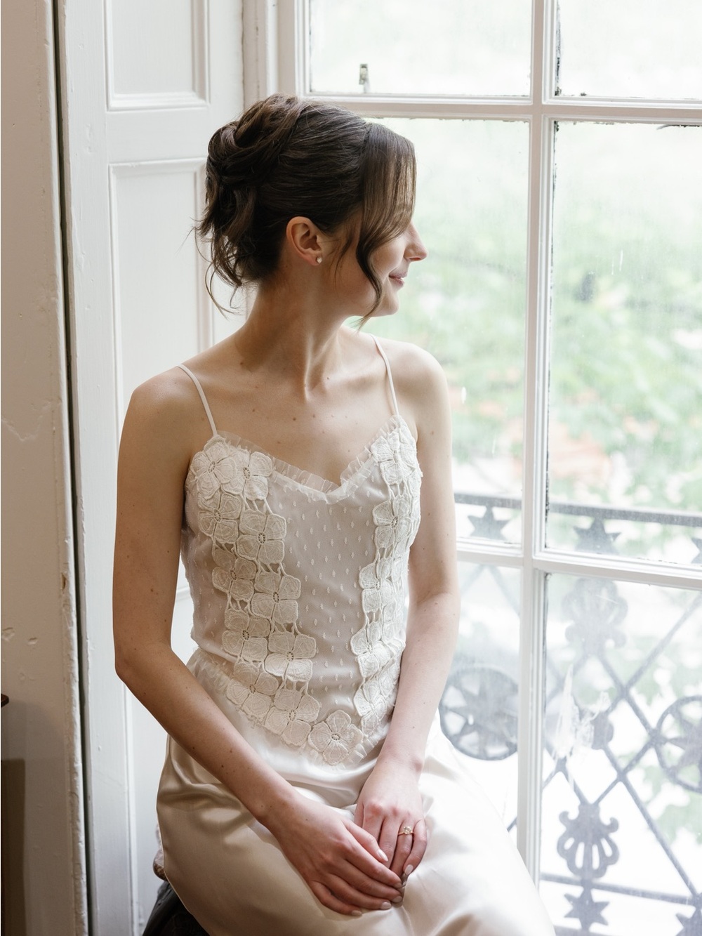 Ivory Lace Appliqué Slip Dress - Bridal Getting Ready Dress